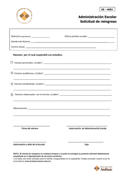 Administraci&oacute;n Escolar Solicitud de reingreso
