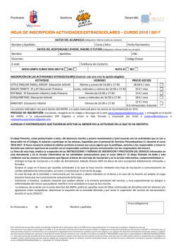 HOJA DE INSCRIPCI&Oacute;N ACTIVIDADES EXTRAESCOLARES