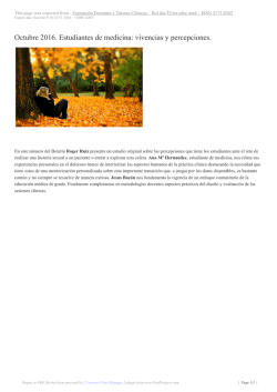 Octubre 2016. Estudiantes de medicina: vivencias y