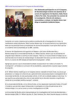 UBB recibi&oacute; reconocimiento en IV Congreso de Nanotecnolog&iacute;a