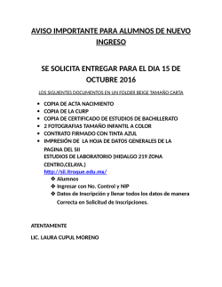 aviso importante para alumnos de nuevo ingreso se solicita