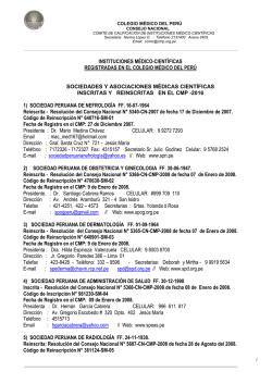 Sociedades Cient&iacute;ficas - Colegio M&eacute;dico del Per&uacute;