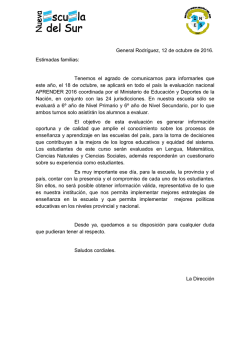 Estimadas familias: Tenemos el agrad este a&ntilde;o, el 18