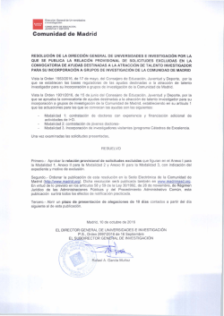 Relaci&oacute;n provisional de solicitudes excluidas en la