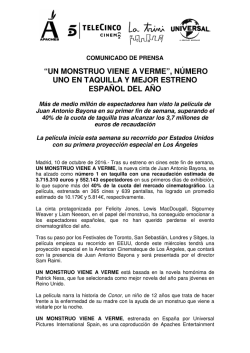 &ldquo;UN MONSTRUO VIENE A VERME&rdquo;, N&Uacute;MERO UNO EN TAQUILLA