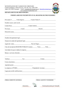 Registro de Proveedores - Municipalidad de V&aacute;zquez de Coronado