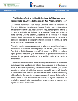 Fitch Ratings afirm&oacute; la Calificaci&oacute;n Nacional de Fiducoldex como