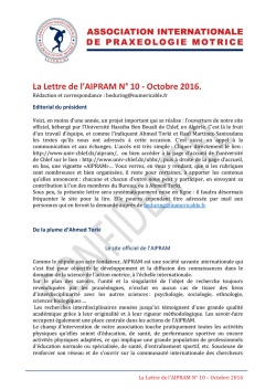 La Lettre de l`AIPRAM N&deg; 10 - Octobre 2016.