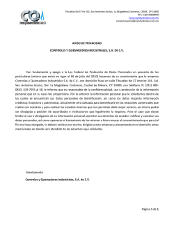 P&aacute;gina 1 de 1 AVISO DE PRIVACIDAD