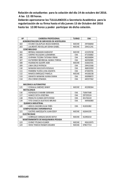 Relaci&oacute;n de estudiantes para la colaci&oacute;n del d&iacute;a 14 de octubre del