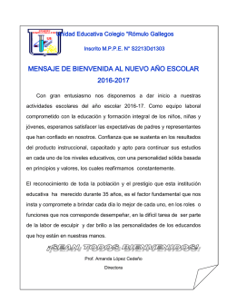 MENSAJE DE BIENVENIDA AL NUEVO A&Ntilde;O ESCOLAR 2016-2017