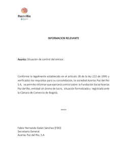INFORMACION RELEVANTE Asunto: Situaci&oacute;n de control del