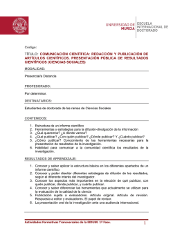 COMUNICACI&Oacute;N CIENTIFICA (CIENCIAS SOCIALES)