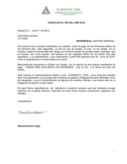 CIRCULAR No. 003 DEL A&Ntilde;O 2016 Bogot&aacute; DC, Junio 1