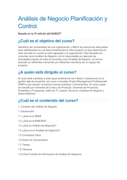 An&aacute;lisis de Negocio Planificaci&oacute;n y Control.