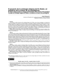 El proyecto de la ontolog&iacute;a religiosa de M. Eliade y el problema de