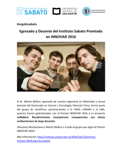 Egresado y Docente del Instituto Sabato Premiado en INNOVAR 2016