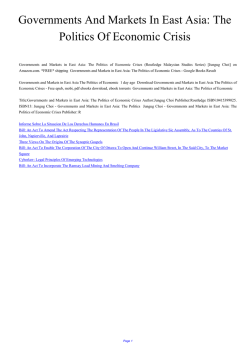 Governments And Markets In East Asia: The Politics Of Economic