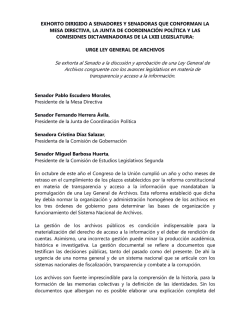 exhorto dirigido a senadores y senadoras que conforman la mesa