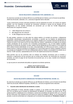 AVISO HECHO RELEVANTE COMUNICADO