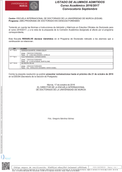 LISTADO DE ALUMNOS ADMITIDOS Curso Acad&eacute;mico 2016/2017