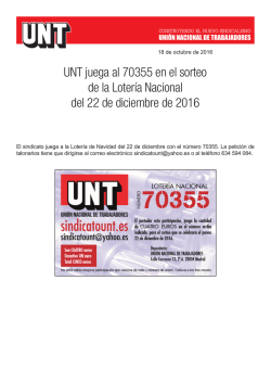 UNT juega al 70355 en el sorteo de la Loter&iacute;a Nacional del 22 de