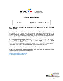 BOLET&Iacute;N INFORMATIVO No. 276 Bogot&aacute; D.C., octubre 24 de 2016