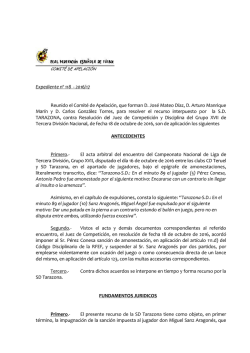 Expediente n&ordm; 118 - 2016/17 Reunido el Comit&eacute; de Apelaci&oacute;n, que