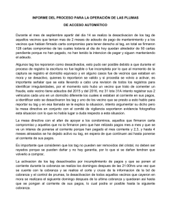 Informe del proceso para la operaci&oacute;n de las barreras de acceso