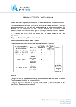 SEMANA DE REGISTRO Y MATRICULACI&Oacute;N Para la