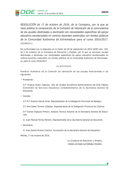 RESOLUCI&Oacute;N de 17 de octubre de 2016, de la Consejera, por la
