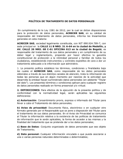Pol&iacute;tica de tratamiento de datos personales