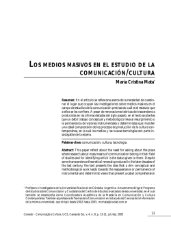 los medios masivos en el estudio de la comunicaci&oacute;n/cultura