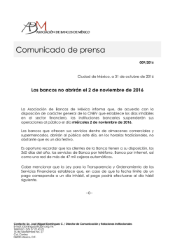 Los bancos no abrir&aacute;n el mi&eacute;rcoles 2 de noviembre