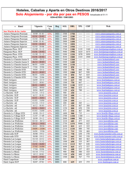 Otros destinos - Alojamiento Htls, Apart, Cb&ntilde;s 2016 / 2017 ARS