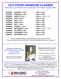 2016 food handler classes - Mesa County Health Department
