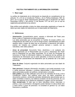 POL&Iacute;TICA TRATAMIENTO DE LA INFORMACI&Oacute;N COOPEBIS 1