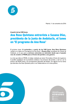 Ana Rosa Quintana entrevista a Susana D&iacute;az el lunes en