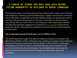 A couple of things you must deal with before filing bankruptcy as outlined by Brain Linnekens