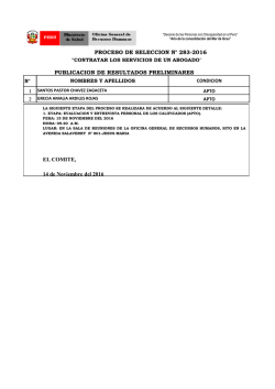 PROCESO DE SELECCION N&deg; 283-2016 PUBLICACION