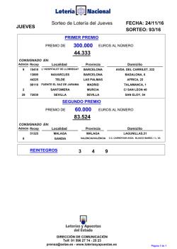 JUEVES FECHA: 24/11/16 SORTEO: 93/16 Sorteo de Loter&iacute;a del
