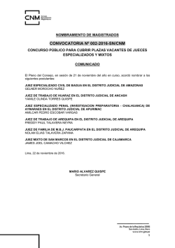 CONVOCATORIA N&ordm; 002-2016