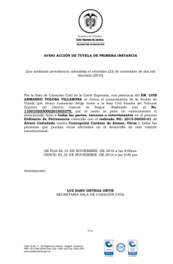 AVISO ACCI&Oacute;N DE TUTELA DE PRIMERA INSTANCIA Que
