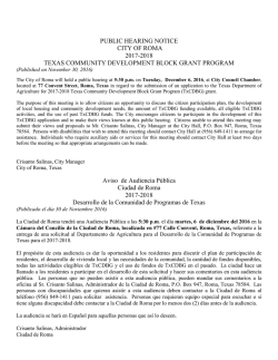 PUBLIC HEARING NOTICE CITY OF ROMA 2017