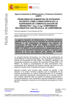 Problemas de suministro de estradiol valerato como consecuencia