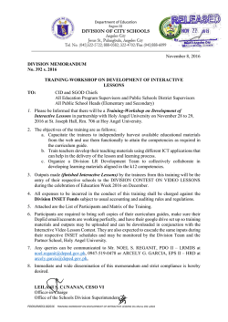 November 8, 2016 DIVISION MEMORANDUM No. 392 s. 2016