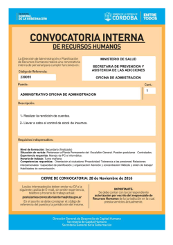 CIERRE DE CONVOCATORIA: 28 de Noviembre de 2016