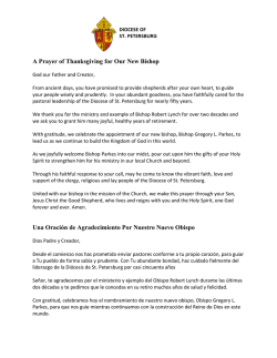 A Prayer of Thanksgiving for Our New Bishop Una Oraci&oacute;n de