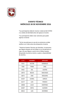 EVENTO T&Eacute;CNICO MI&Eacute;RCOLES 30 DE NOVIEMBRE 2016
