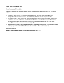Bogot&aacute;, 29 de noviembre de 2016 Comunicado a la